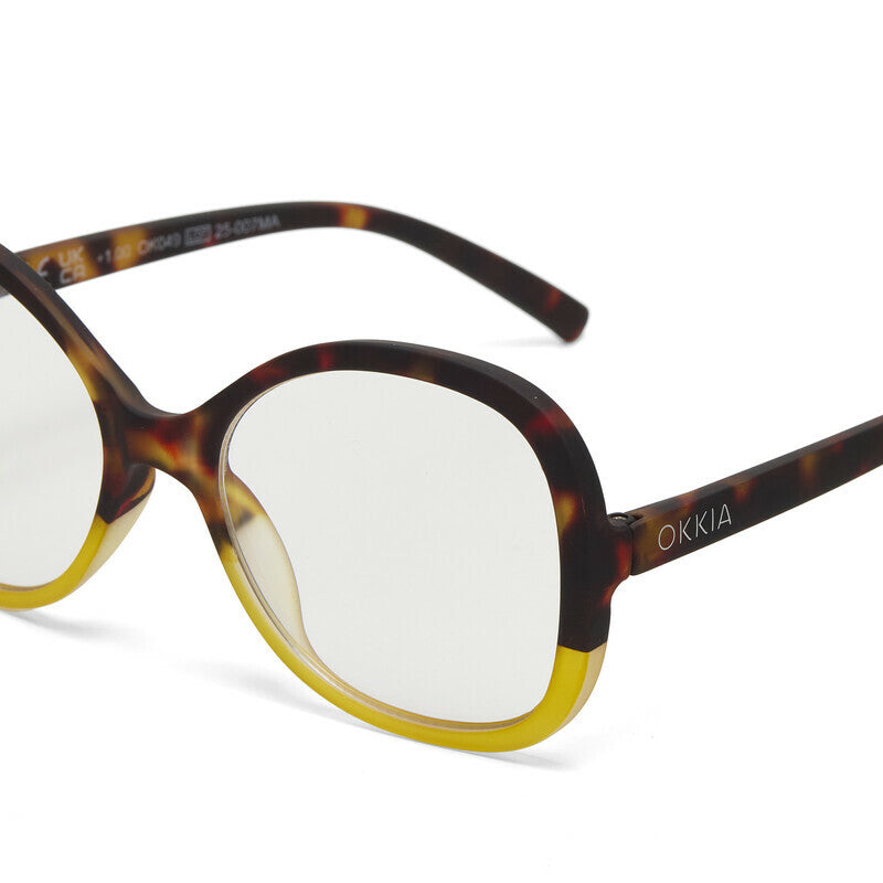 okkia okkia occhiale da lettura mod verona premontato butterfly soft touch spring anti luce blu havana giallo diottrie 2 00 ean 8056211374470