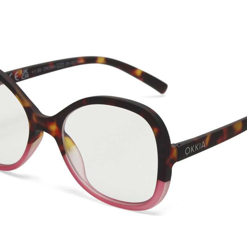 okkia okkia occhiale da lettura mod verona premontato butterfly soft touch spring anti luce blu havana pink diottrie 1 5 ean 8056211374418