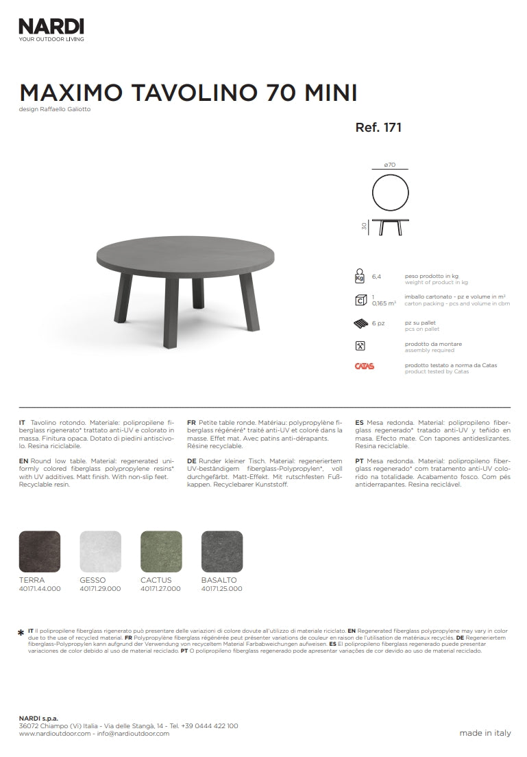 nardi nardi maximo tavolino 70 rotondo mini terra ean 8010352171442