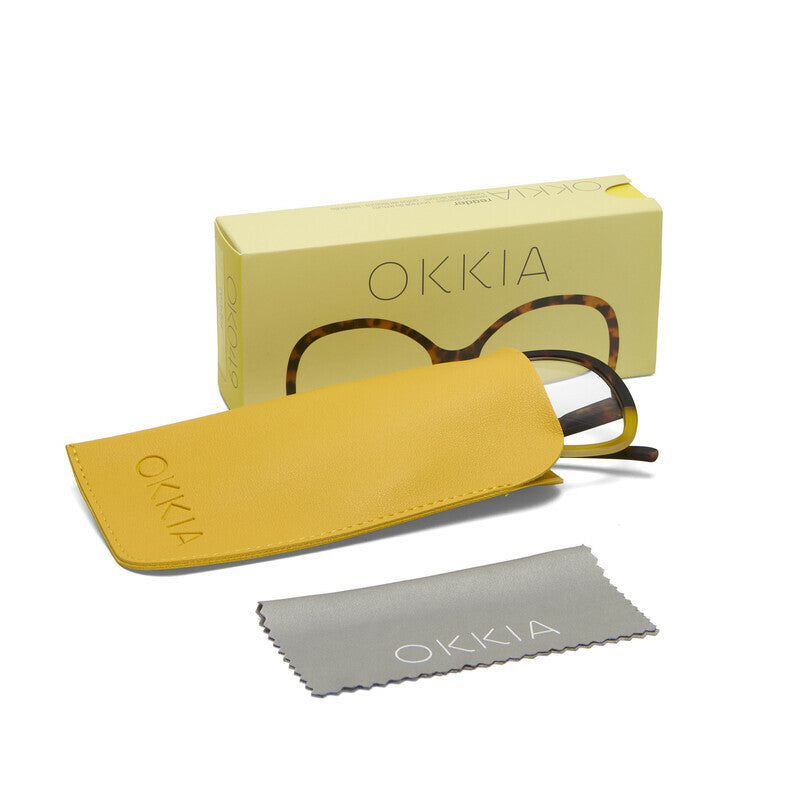 okkia okkia occhiale da lettura mod verona premontato butterfly soft touch spring anti luce blu havana giallo diottrie 1 00 ean 8056211374456