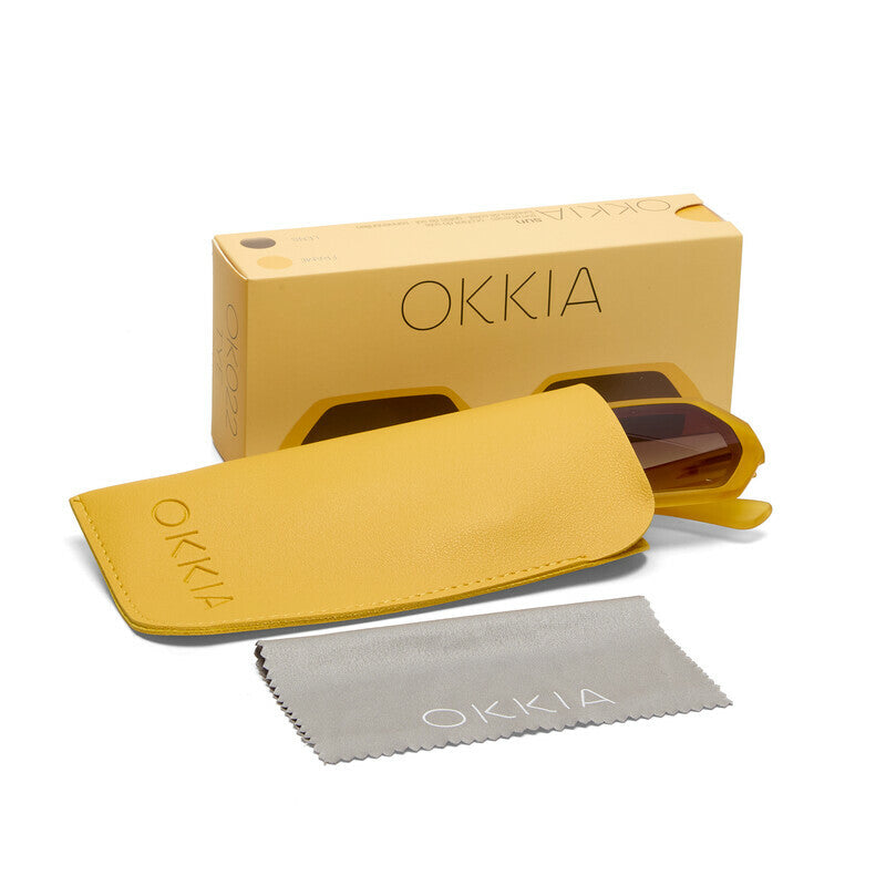 okkia okkia occhiale da sole premontato esagonale mod andrea soft touch translucent yellow lenti gradiente marrone ean 8056211375613