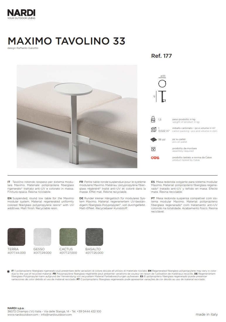 nardi nardi maximo tavolino 33 rotondo sospeso terra ean 8010352177444