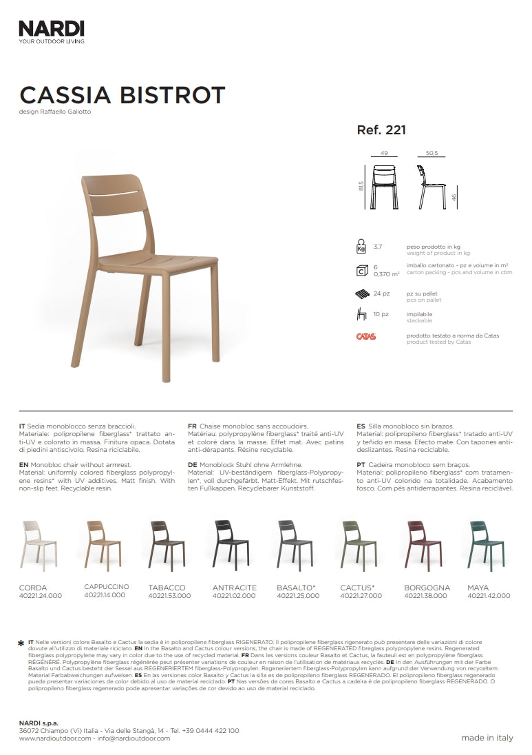 nardi nardi sedia cassia bistrot colore maya ean 8010352221420