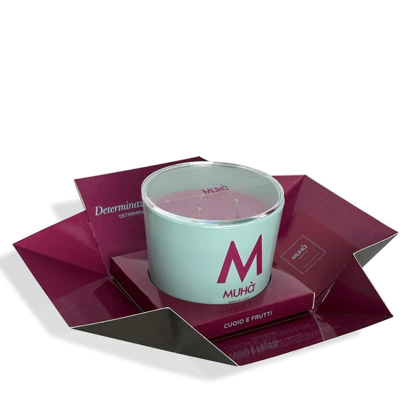 Muhà Candela Profumata Cuoio e Frutti 270 g Ø8,9xH9,5 cm – Candela Aromatica Decorativa per la Casa e Idea Regalo