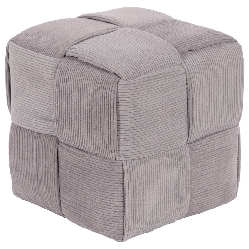 Dimo Pouf Brady in Quilted Corduroy Velvet, Light Grey