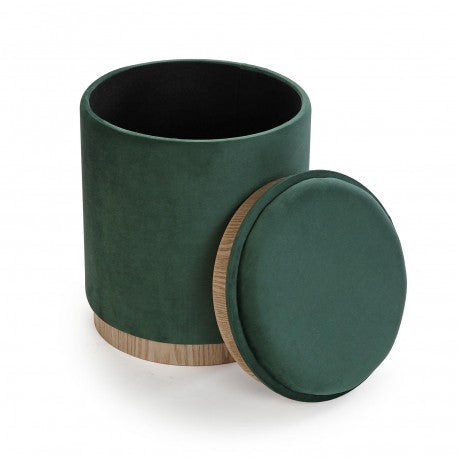 Pouf with Storage and Green Velvet Tray