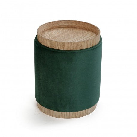 Pouf with Storage and Green Velvet Tray
