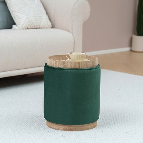 Pouf with Storage and Green Velvet Tray