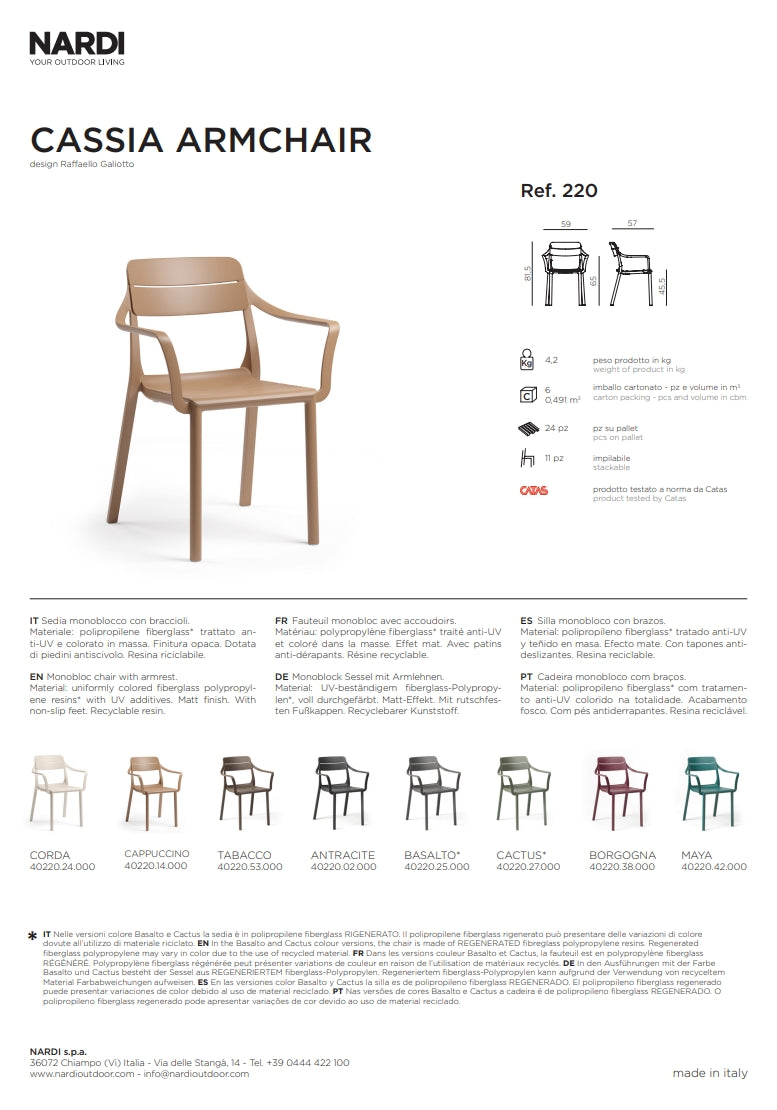 Nardi Cassia Armchair Burgundy Polypropylene Stackable