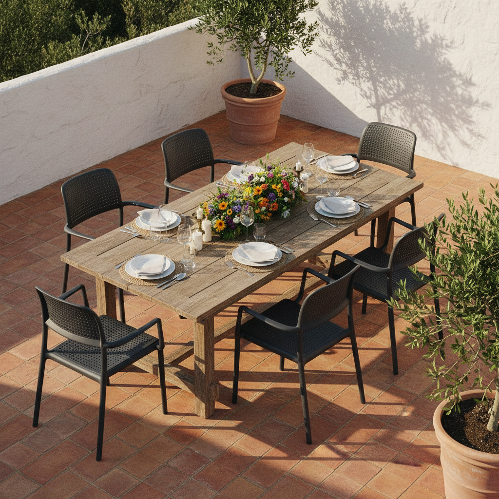 Tavolata sedie Nardi Bora antracite vista dall'alto