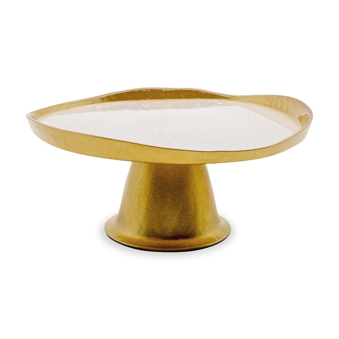 WD LifeStyle Glass Cake Stand Gold and Pearl Ø28 cm – Decorative Cake Stand for Table