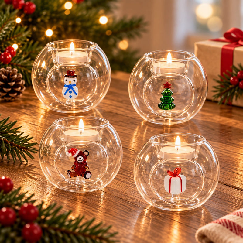 WD Lifestyle Christmas Tealight Holder in Assorted Glass 1 Piece – Decorative Christmas Candleholder