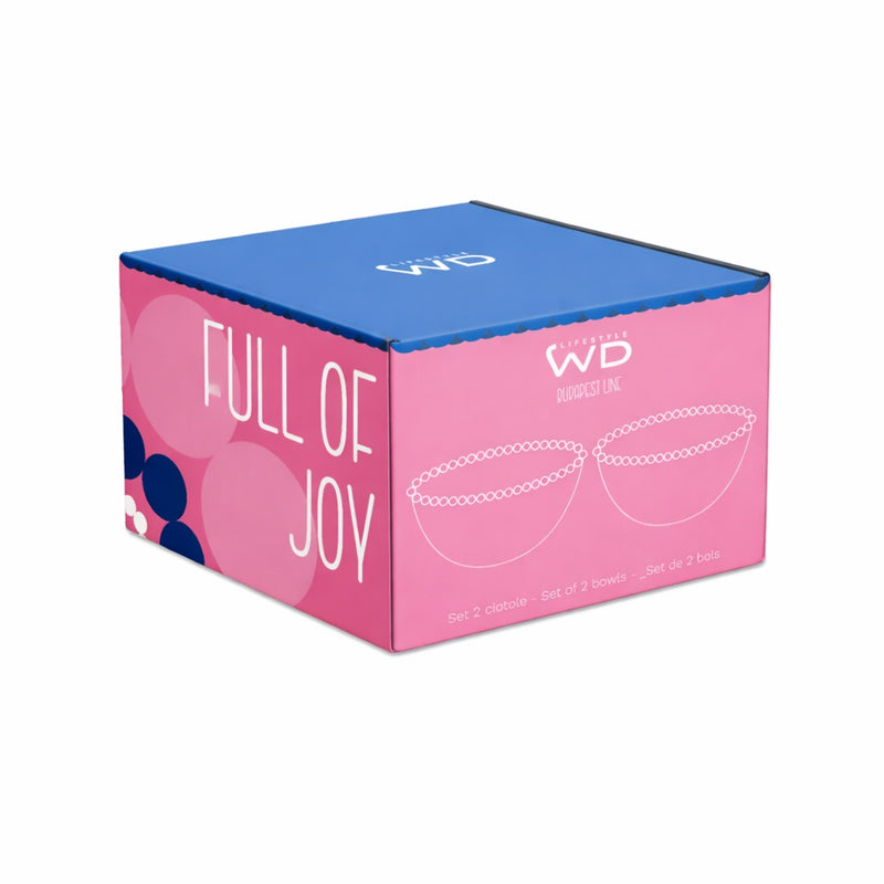 WD LifeStyle Set of 2 Glass Bowls 500 ml with "Start fresh" and "Full of joy" Decoration, Pink Blue