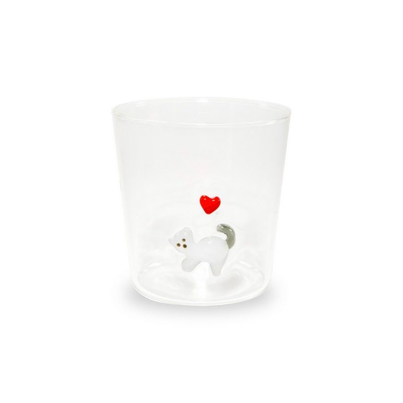 WD LifeStyle Bicchiere Vetro Borosilicato Cc 250 ml Decoro Gatto
