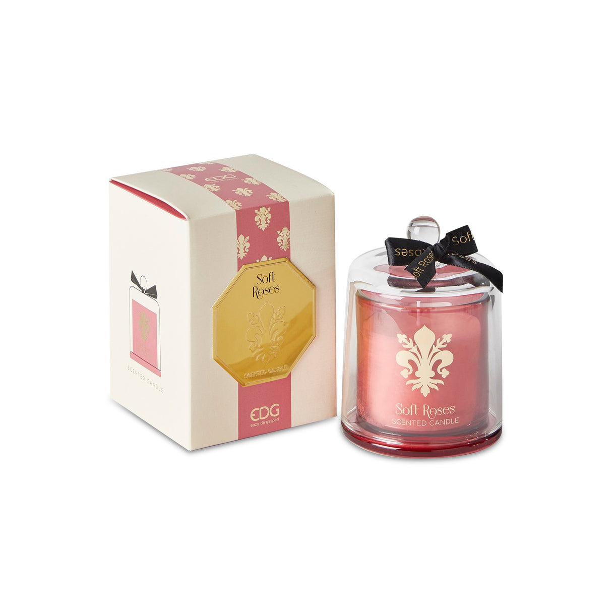 EDG Enzo De Gasperi GoldLily Candle with Dome H 13 Cm Soft Roses