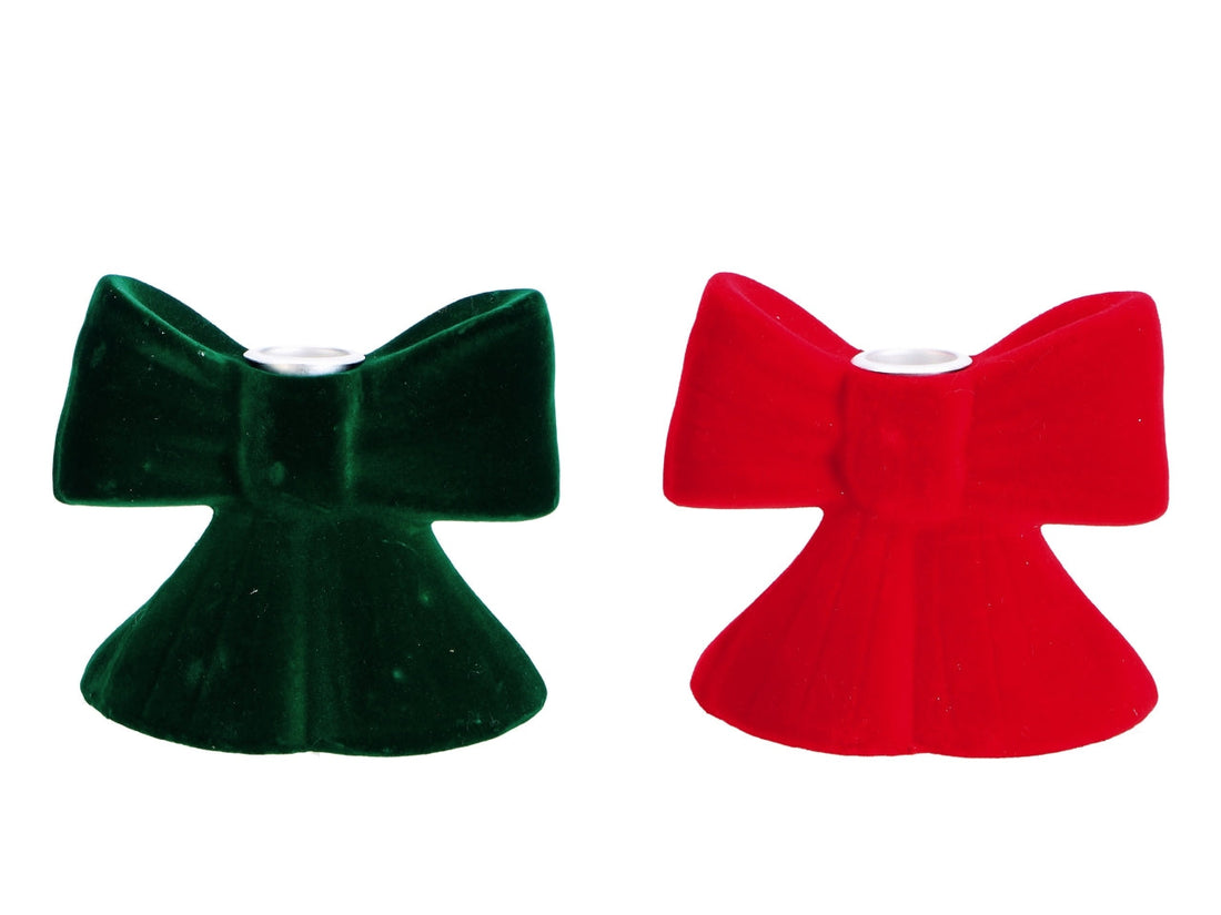 Ad Trend Fiocco-Shaped Christmas Candle Holder in Resin and Velvet Assorted 13x6xH11 cm 1 Pcs – Home and Christmas Table Decoration