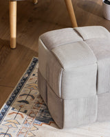 Dimo Pouf Brady in Quilted Corduroy Velvet, Light Grey