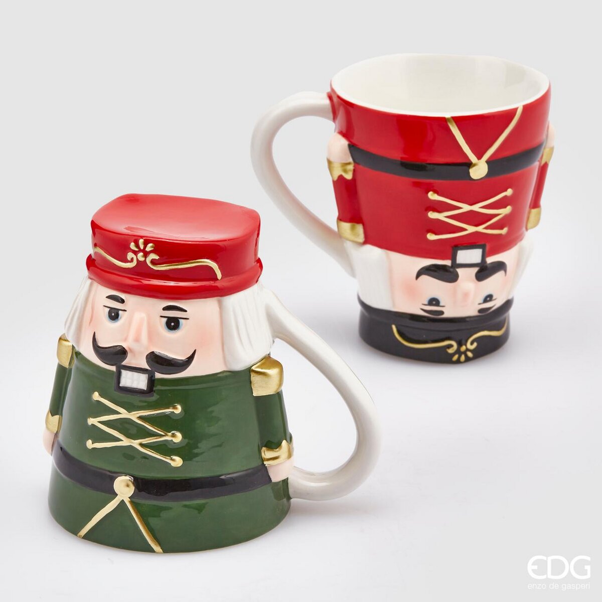 Christmas Mug Soldier Upside Down 2 Pieces H12 D10 Green Red