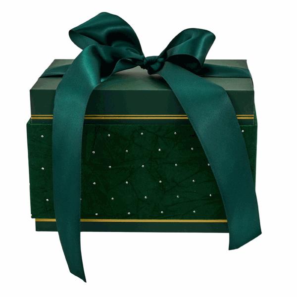 L'Arcolaio Medium Rectangular Velvet Christmas Box Green 18.7x14.7x12.1 Cm