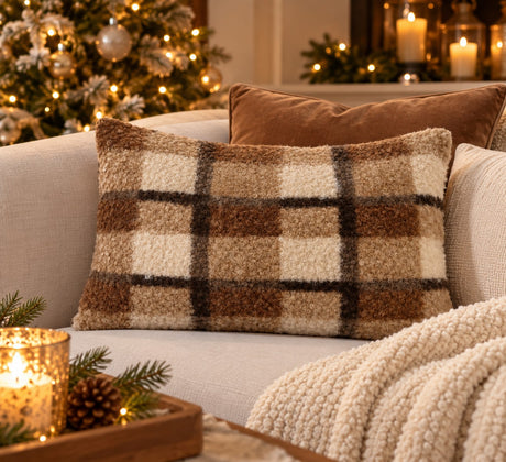 Bizzotto Laurence Checkered Cushion Brown 40x60 cm – Christmas Gift Idea