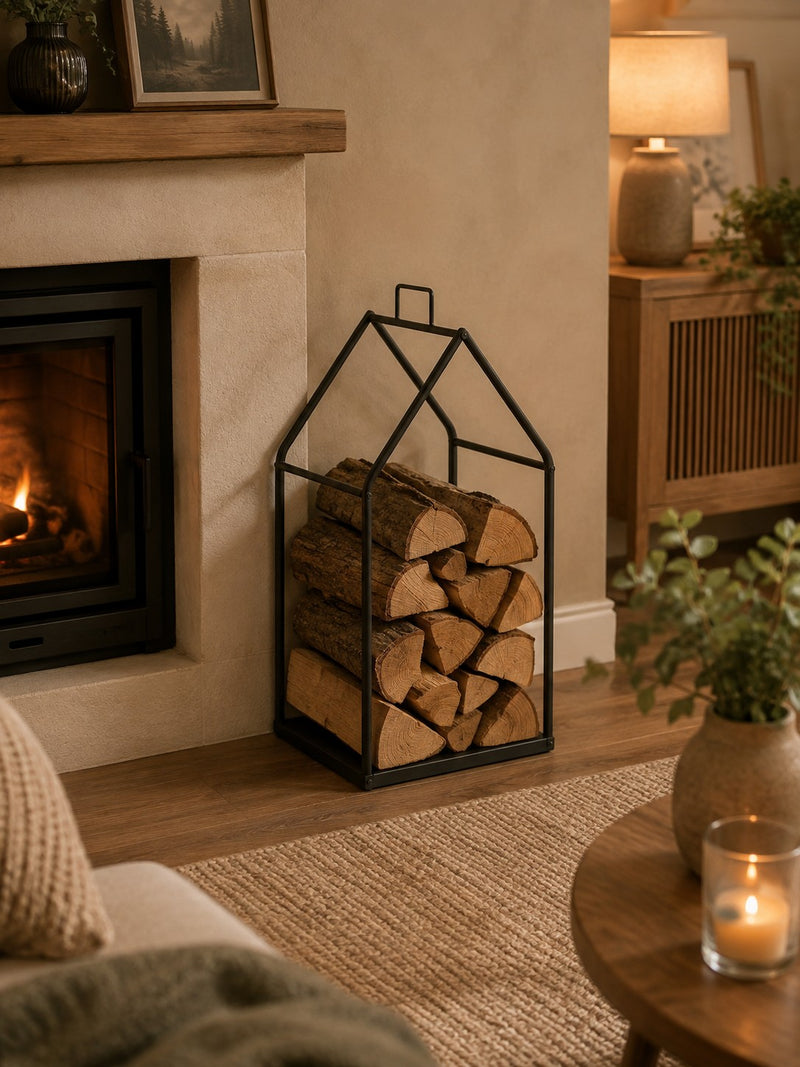 Bizzotto Alfry Black Log Holder Home D 38x75.5 cm Fireplace Wood Holder