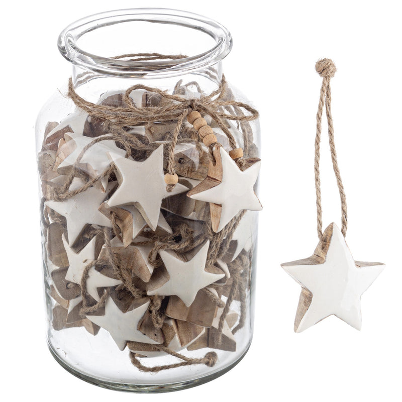 Bizzotto Haley Star Pendant White Wood 1 Pc