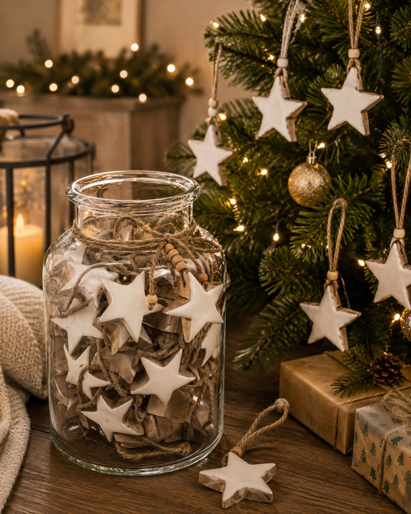 Bizzotto Haley Star Pendant White Wood 1 Pc