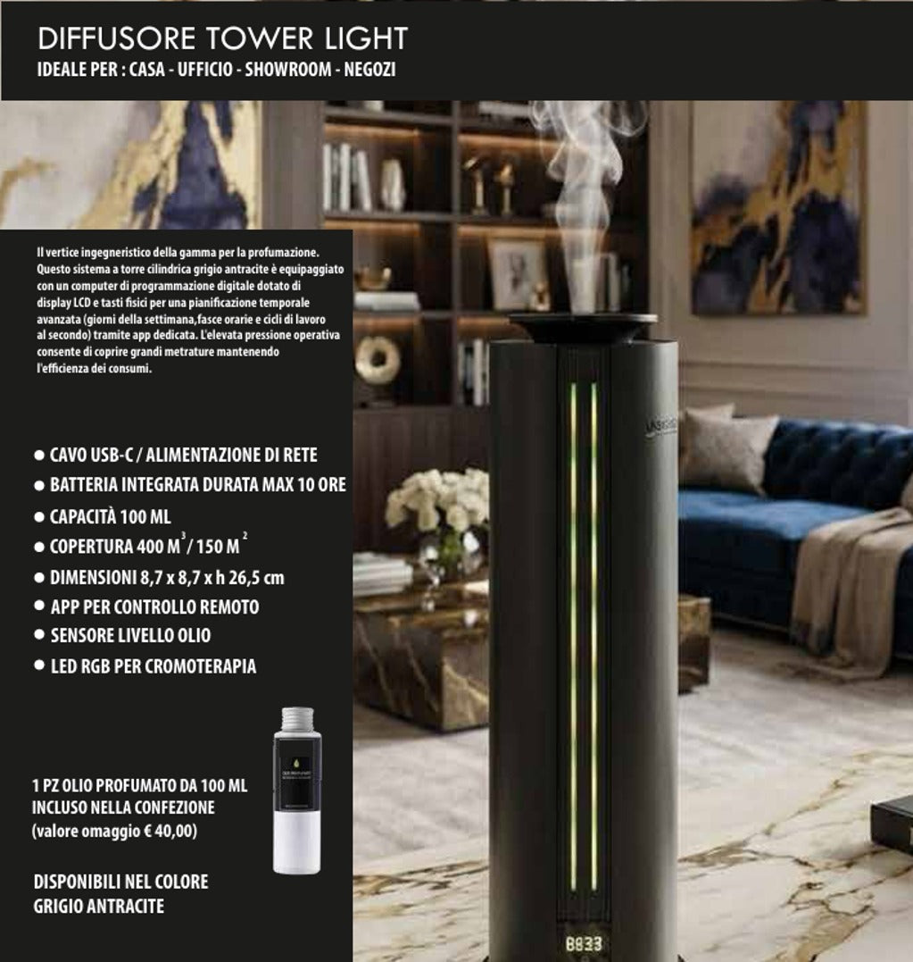 DESSENZE High-Pressure Fragrance Diffuser Tower Light Anthracite Grey – Red Berries Room Diffuser