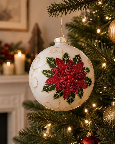 Bizzotto Glass Ball Christmas Poinsettia D 10 cm Christmas Tree Decoration
