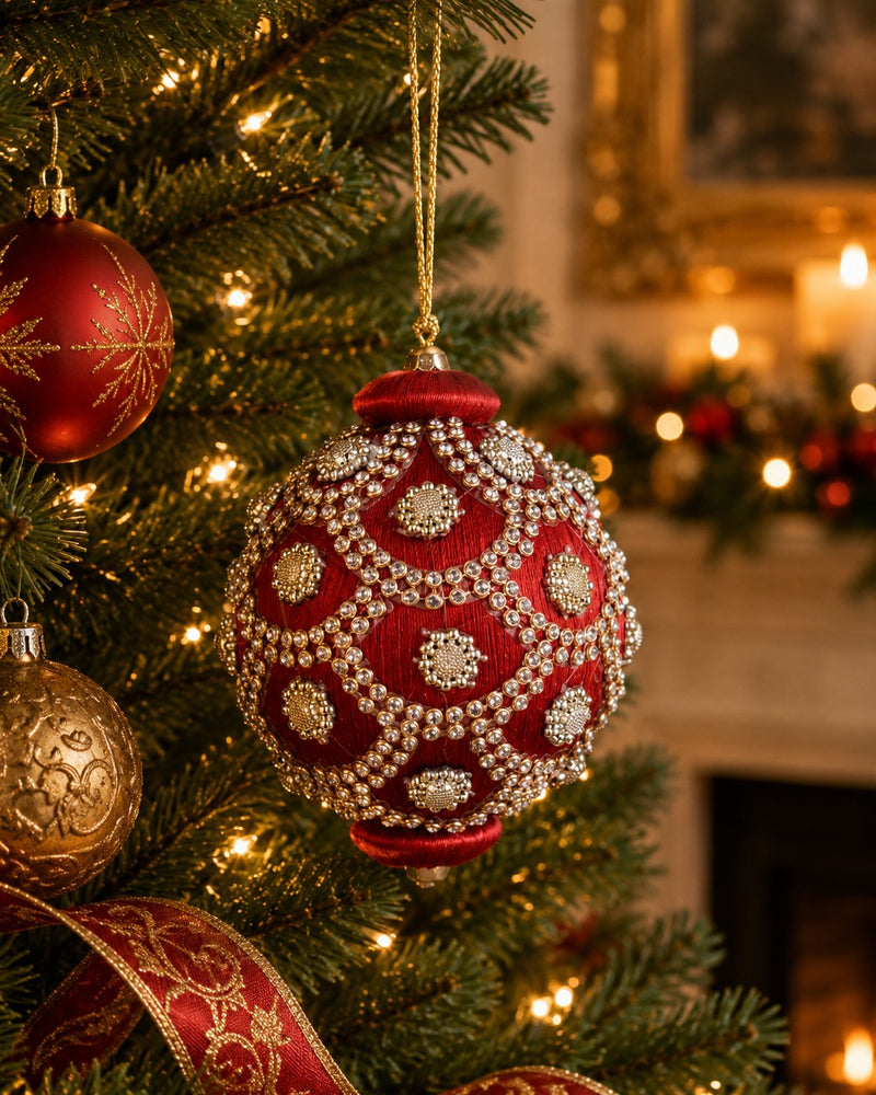 Bizzotto Sfera Crystal Red D80 | L'Arcolaio Christmas Ball