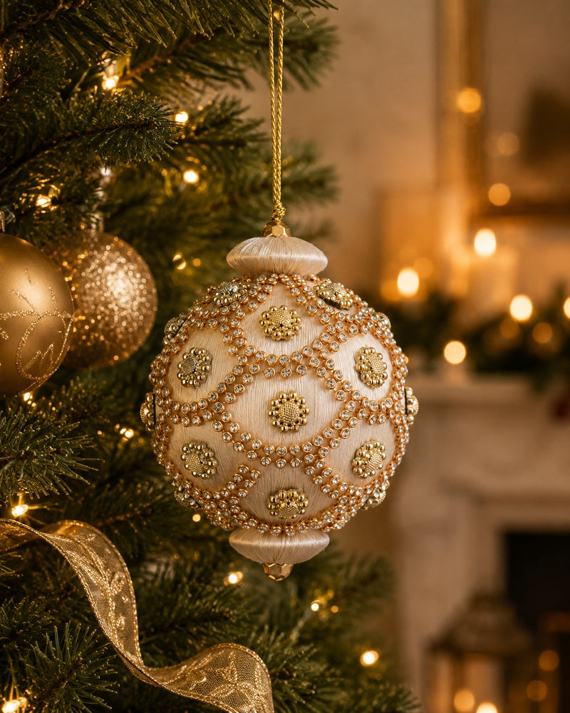 Bizzotto Christmas Bauble Crystal Sphere Ivory Ø8 cm Set of 4 pcs