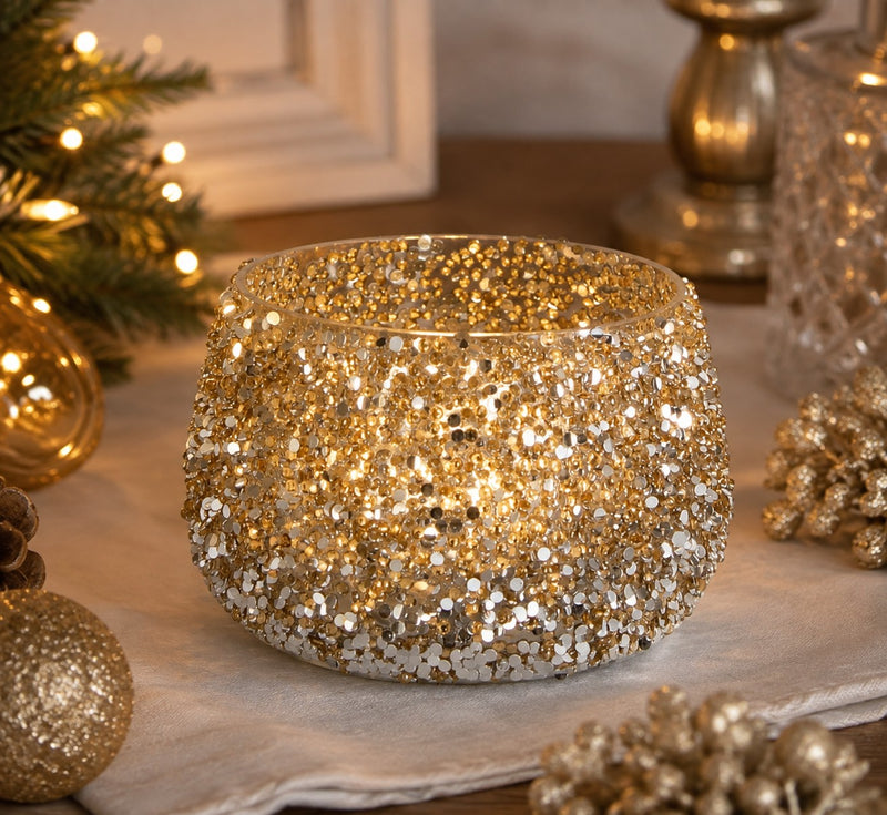 Bizzotto Brilliant Gold Candle D12x8.5H for Christmas