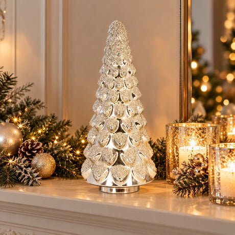 Bizzotto Pino di Natale Twinkle Silver Glass Ø16,5xH38,5 cm – Christmas Decoration
