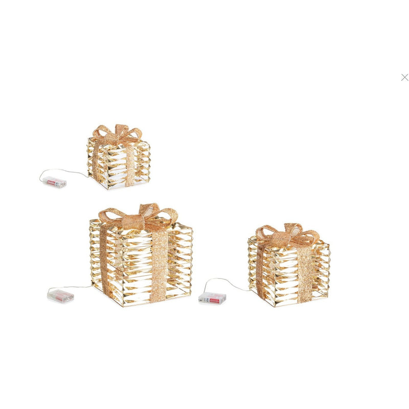 Bizzotto Set of 3 Kinsey Gift Boxes with Micro LEDs, Classic D 15x17, D 20x23 and D 25x30 cm Luminous Christmas Decorations
