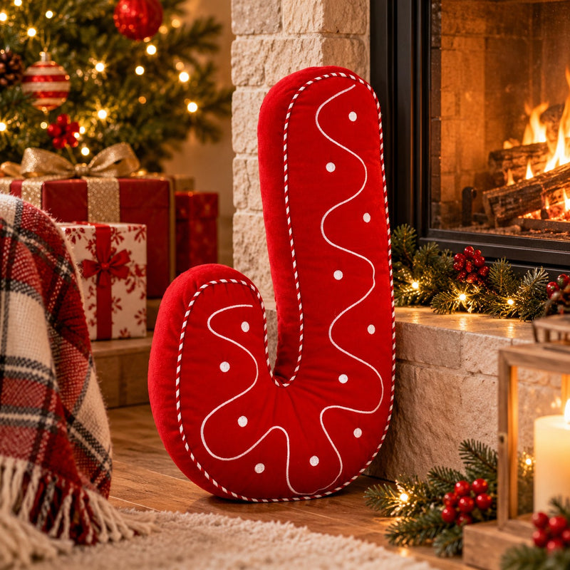 Toffee Candy Cane Red Christmas Cushion 35x60 cm – Decorative Christmas Cushion with Cover and Polyester Filling