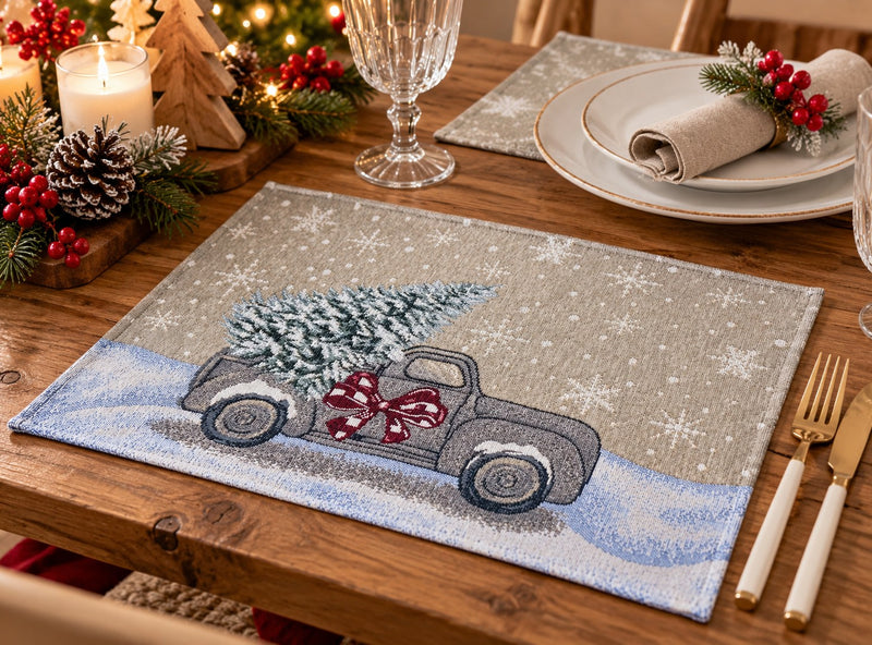 Bizzotto Christmas Placemat Motor Car 48x33 cm – Decorative American Placemat for the Christmas Table