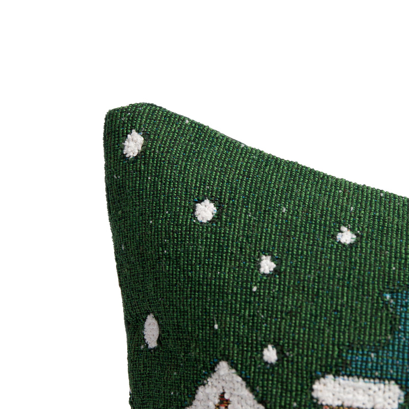 Bizzotto Christmas Cushion Snowlyn Green Landscape 30x50 cm – Removable Decorative Christmas Cushion with Polyester Cover and Filling