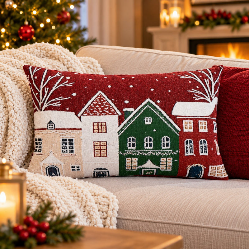 Bizzotto Christmas Cushion Snowlyn Red Landscape 30x50 cm – Decorative Christmas Cushion with Removable Cover and Polyester Filling