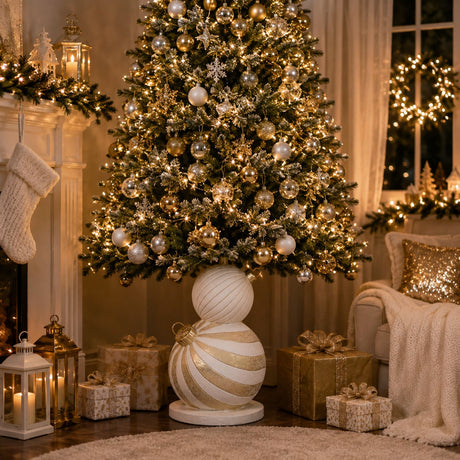 Bizzotto Christmas Tree Skirt Garnish White and Gold H 84 cm Decorative Christmas Tree Collar
