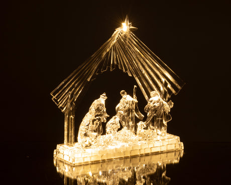 Bizzotto Silky Nativity with Crib 8 Figures H28.5 cm with LED Battery-Powered – Luminous Christmas Nativity Decorative for the Home