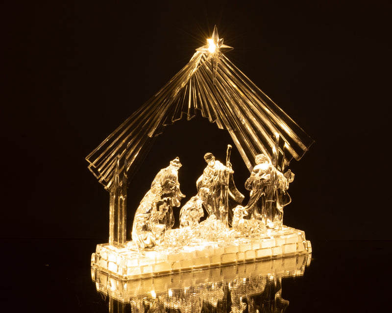 Bizzotto Silky Nativity with Crib 8 Figures H28.5 cm with LED Battery-Powered – Luminous Christmas Nativity Decorative for the Home