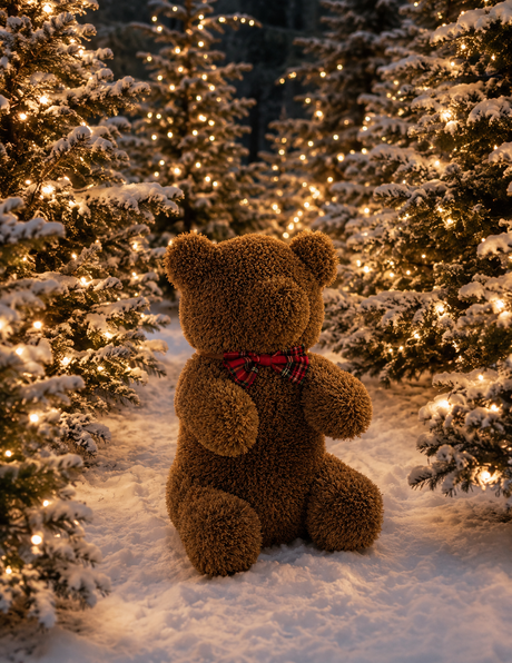 Bizzotto Artificial Grass Christmas Bear Decoration with Red Bow H 65 cm Christmas Decoration
