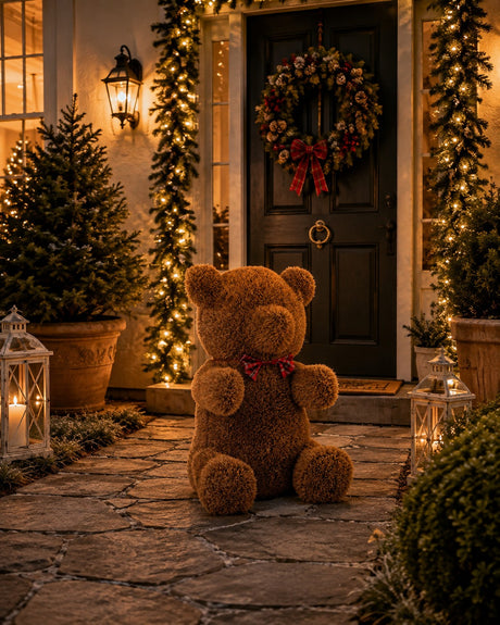 Bizzotto Artificial Grass Christmas Bear with Red Bow H 100 cm Christmas Decoration