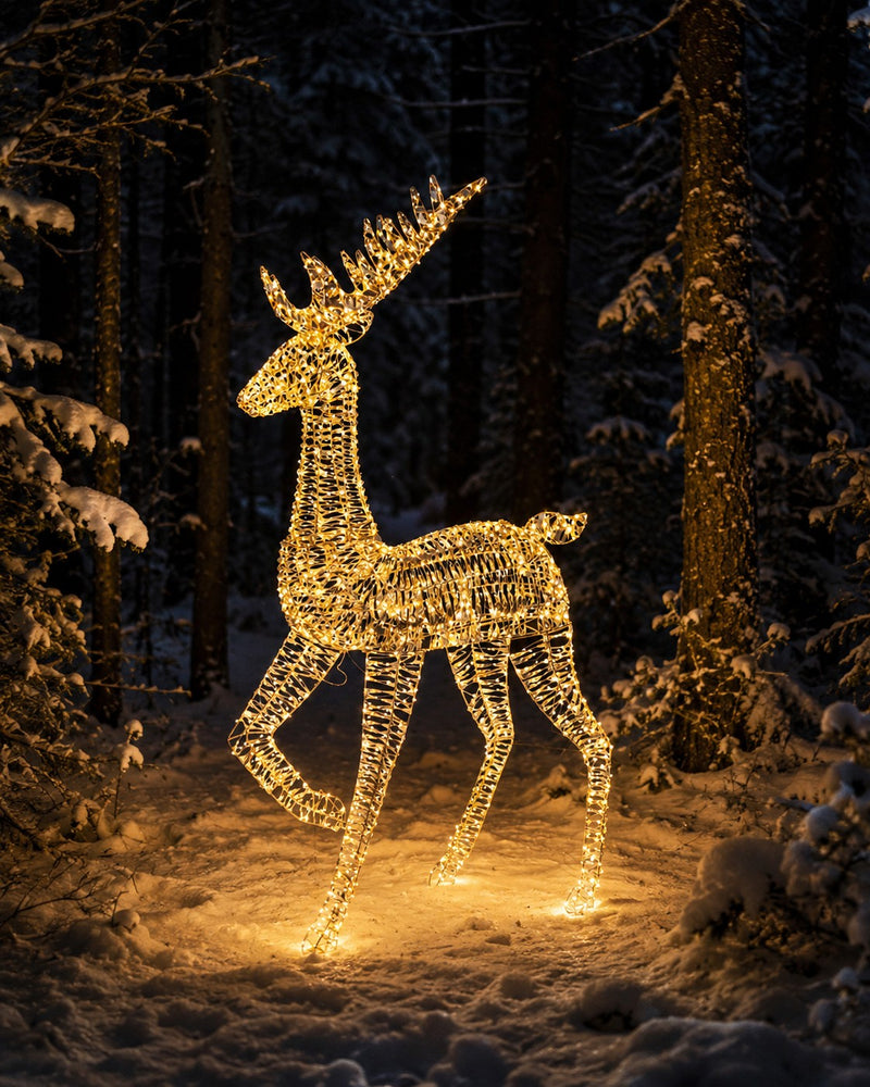 Bizzotto Ellary Gold Christmas Reindeer with 1800 Classic Micro LEDs 90x27x180 cm Lighted Decoration