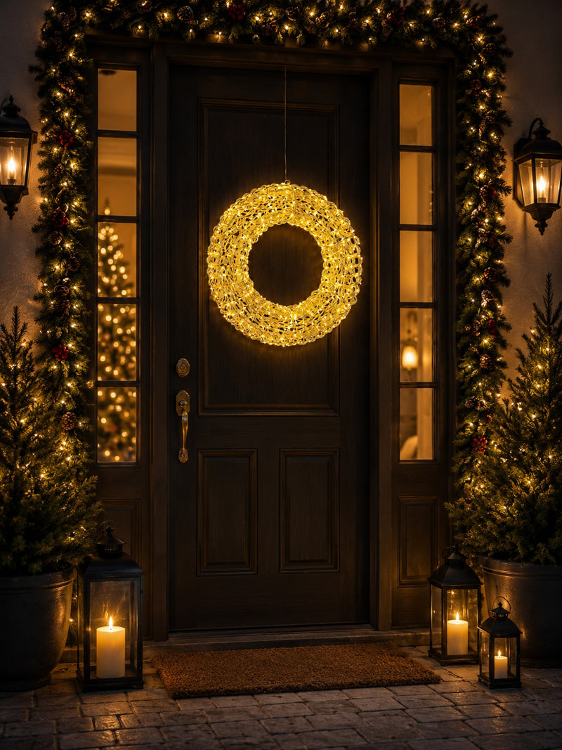 Bizzotto Zoe Gold Christmas Wreath with 720 Classic Micro LEDs Ø58x13 cm Illuminated Decoration