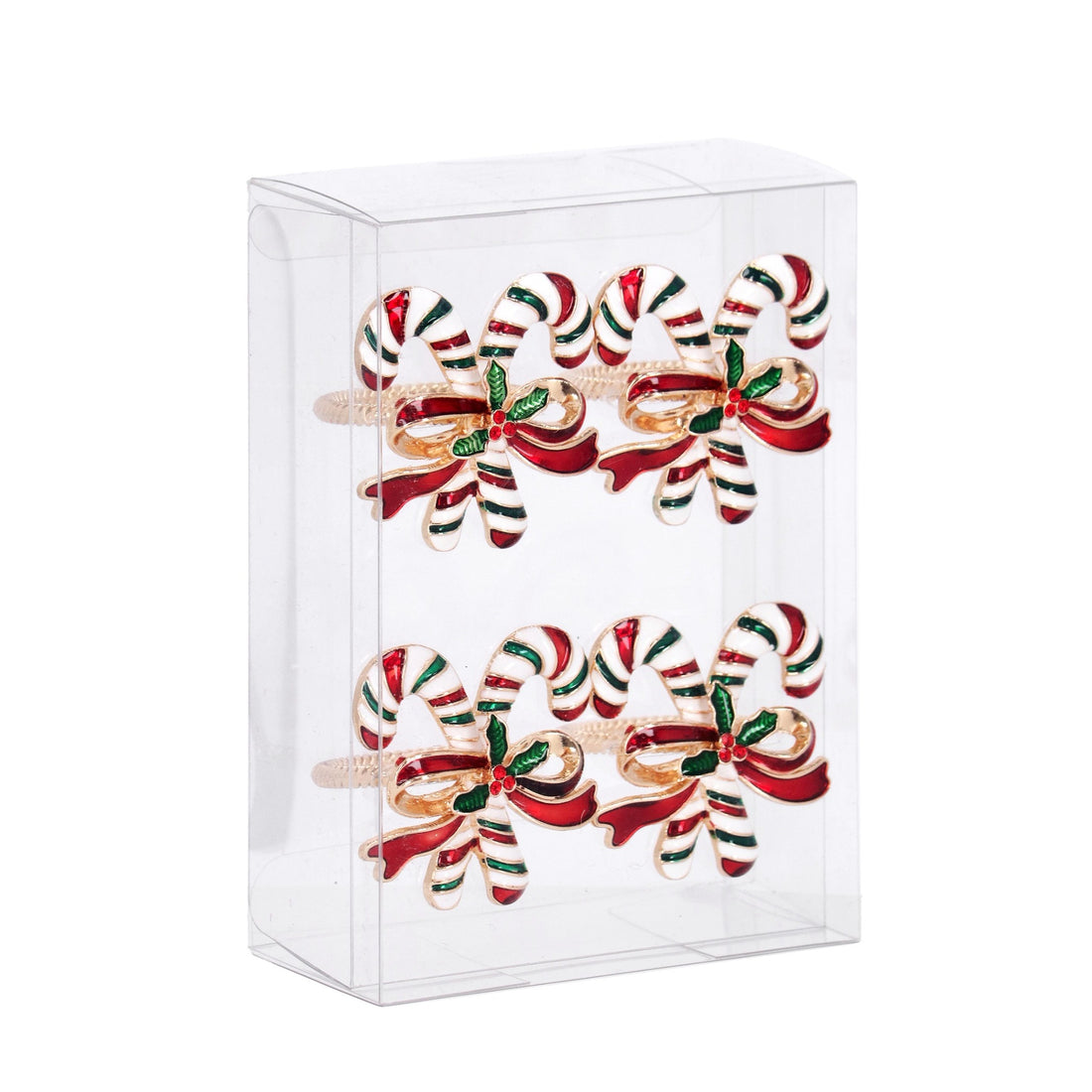 Bizzotto Pack of 4 Atena Candy Cane Napkin Rings Christmas Table Decorations