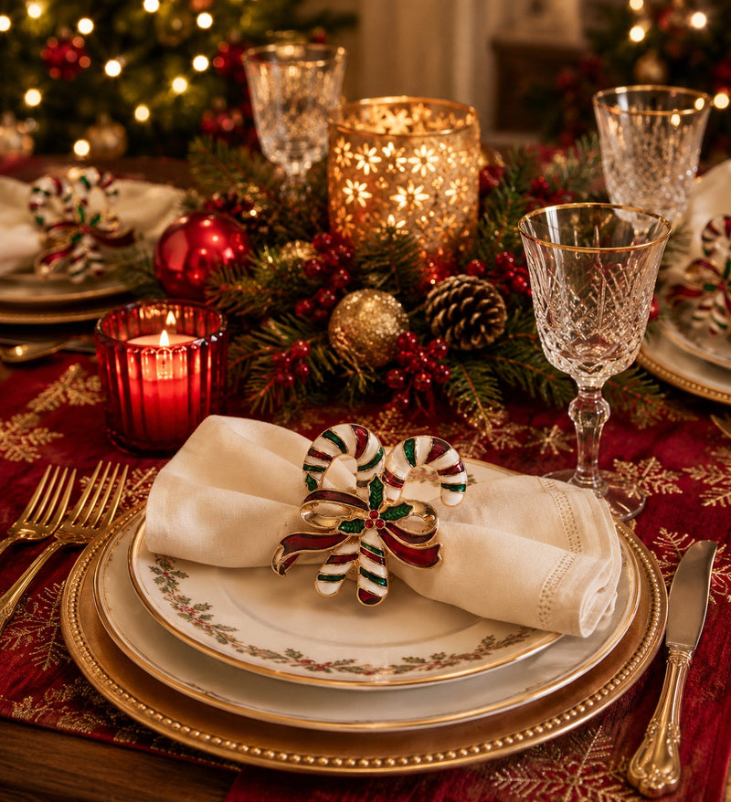 Bizzotto Pack of 4 Atena Candy Cane Napkin Rings Christmas Table Decorations