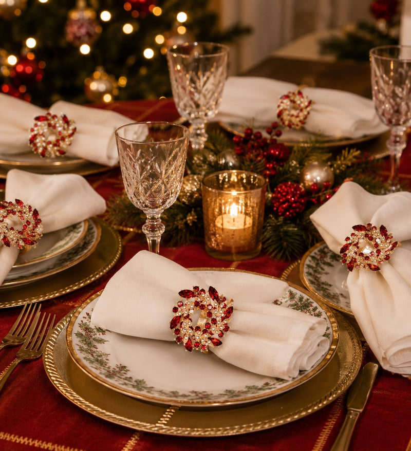 Bizzotto Pack of 4 Atena Crown Napkin Rings Christmas Table Decorations