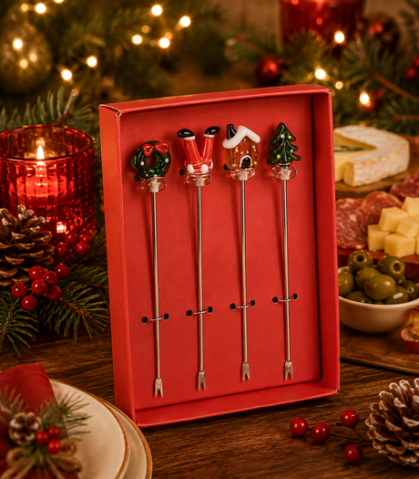 Bizzotto Pack of 4 Assorted Athena Skewers Christmas Decorations for Aperitifs and Table