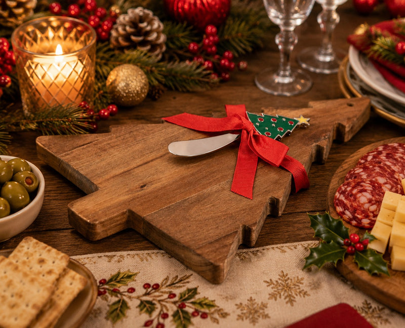 Bizzotto Atena Chopping Board with Spatula Pine Christmas Accessory for Kitchen and Table
